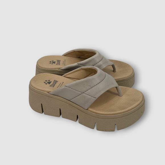 Cougar Platform Flip Flop Sandals Beige Leather Slip-On Slides - Picture 2 of 6